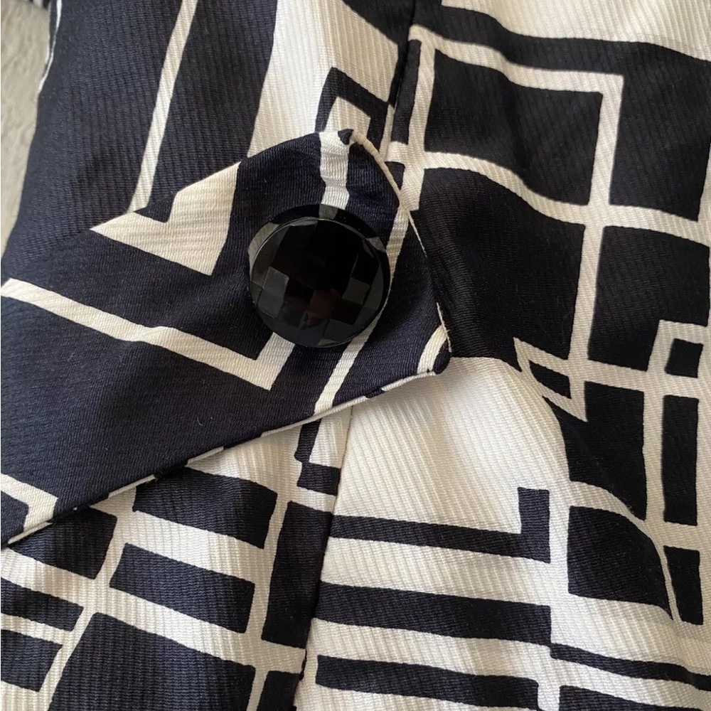 Vintage 60s Mod Black & White Geometric Print Dress Jacket Set by Rona size M - Picture 12 of 15
